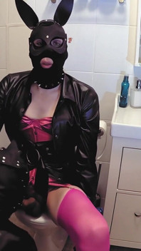 Doggy Slave in Mask Suck Big Dick Bunny Mistress BDSM Pink Dress Fetish Leather