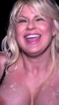 Cougar Slut Offers up Her Wet Mouth and Huge Tits for a Group of Horny Dogging Lads