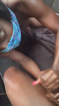 BBC Handjob Cumshots with Big Titties Ebony