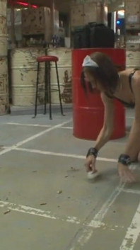 Humiliates kneeling and pussy penetrated