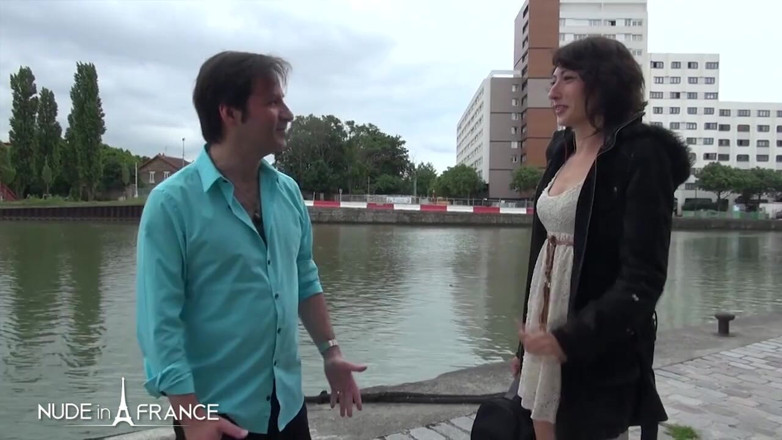 Nude in France: Casting in the street of a pretty brunette getting hard...
