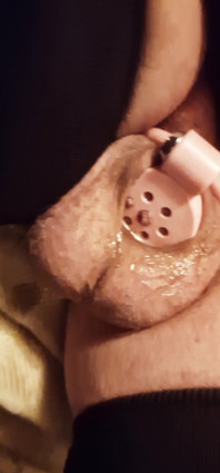 Wet Tiny Clitty Locked in Chasity Cage