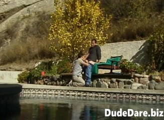 DudeDare: Naughty brunette bangs his pretty boyfriend outdoors
