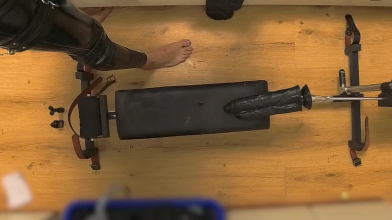 Chastitybeltboy: Latex Chastity Cage Sissy on Sex Machine Pillory and Double...