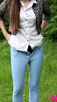 Diana Pee on a Rock in the Forest and Then She Dress Pulling up Her Tight Jeans