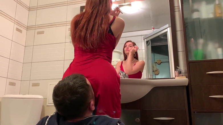 Petite Princesses Femdom: Mistress Sofi in red dress use chair slave - ignore facesitting...