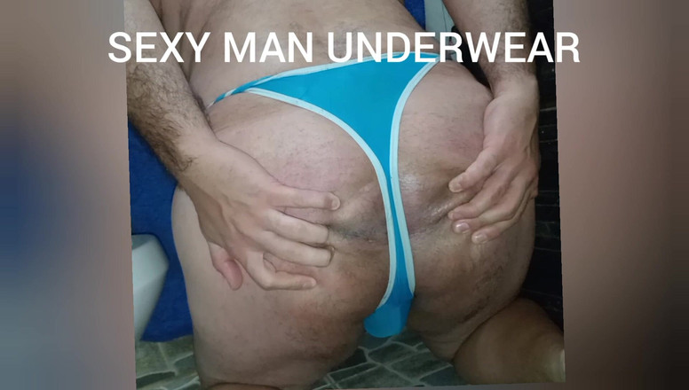 Sexy man underwear: Sexy modré tanga a sperma