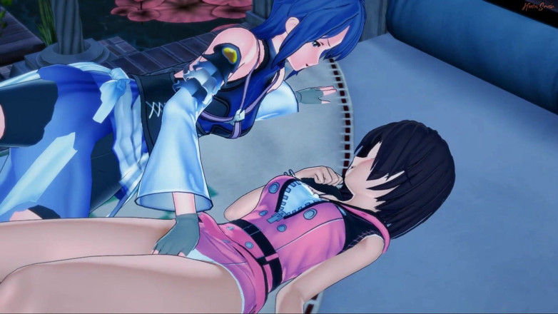 Hentai Smash: Aqua strofina la figa di Kiari prima che si alternano...