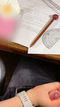 Sexy HIGH SCHOOLGIRL Jerking him Off in Physics Class under the Table.