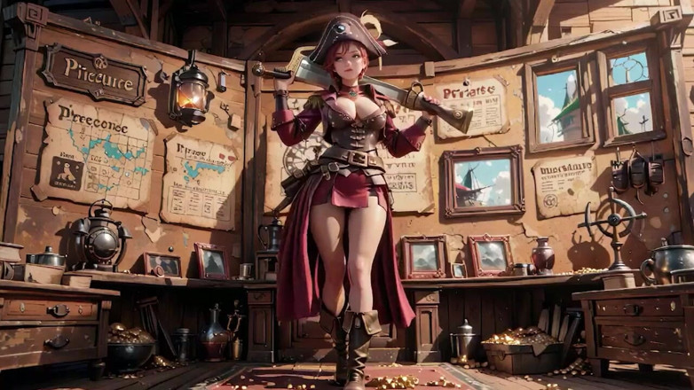 Seraphina Vale: Redhead Pirate Captain! Playing with Her Cutlass in a Vintage...