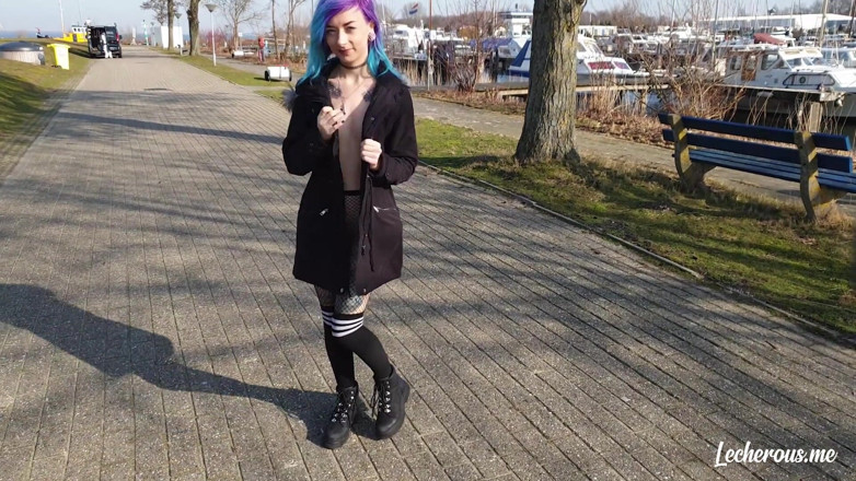 Lecherous: Alisha flashing and getting naked at the marina