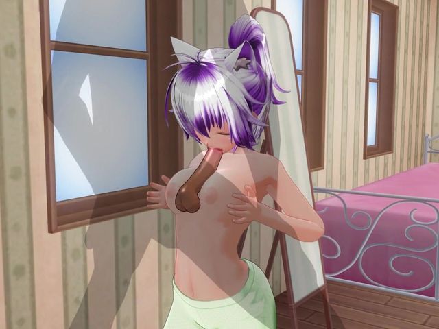 3D Hentai Girlfriend in Green Pajamas Rubs Cock with Boobs and Sucks It (H3DC)