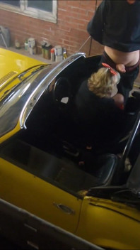 Behind the scenes vintage car