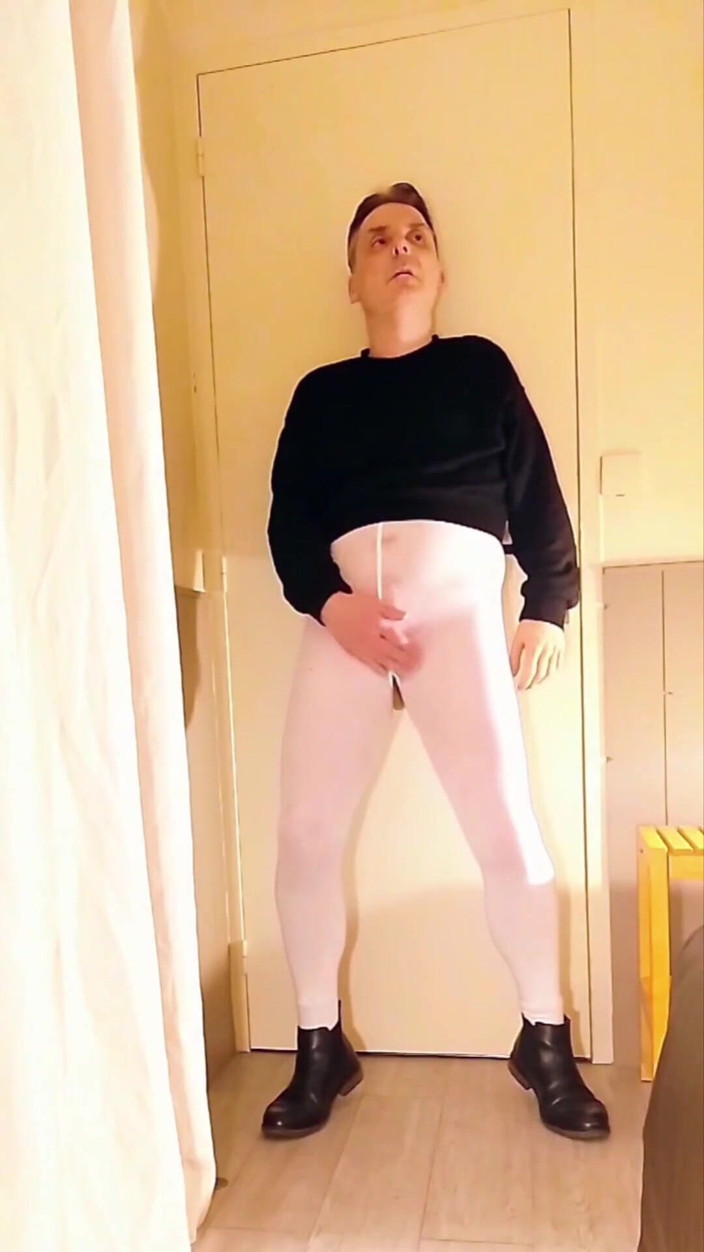 Joy Stardust: Cock Stroking and Ass Play Through Open White Pantyhose