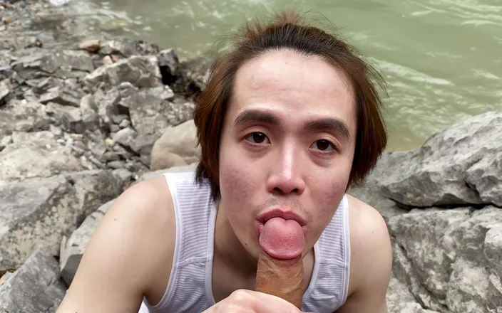 RiceQueenTopBoy: Swallowing My Cock Next to the River