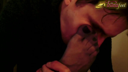Trans and Cross-Dressers Feet: Trans is licking foot in pantyhose and masturbates