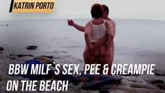 BBW milf`s sex, pee & creampie on the beach