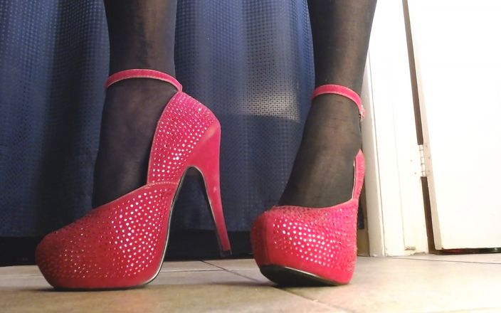 Abby Anna: Ciorapi negri cu ciorapi mari, Fuchsia Gem, tocuri cu tocuri