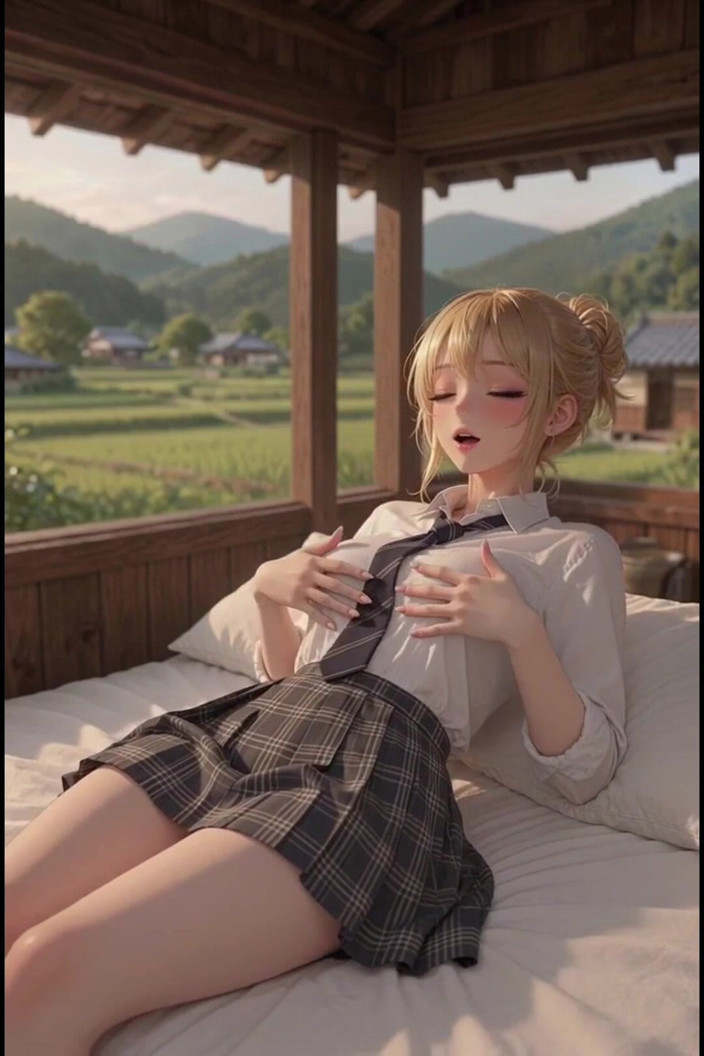 Wertstofsamler: Blonďatá Anime masturbuje na terase