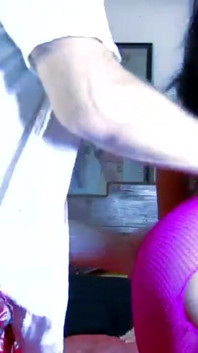 Tattooed babe in pink fishnets gets hard ass fuck