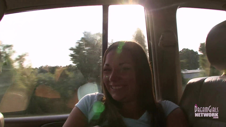 Dream Girls: New fresh-faced brunette tries out sex toy in the car