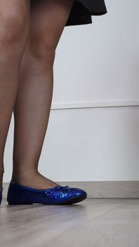 Shoeplay, Shoe Dangling & Walking in Blue Sequin Ballet Flats (shoe Collection) - Dame Olga 4K (747)