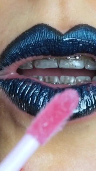 Gothic Dark Blue Lipstick and Glossy Lips