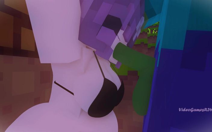 VideoGamesR34: Порно зомбі Minecraft трахає дівчину, яка відпочиває під деревом
