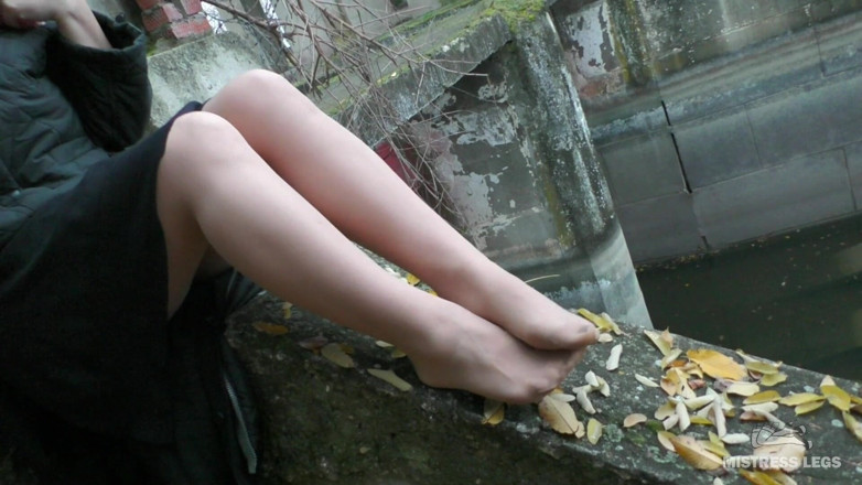 Mistress Legs: Des jambes en nylon dans la nature jouent avec des...