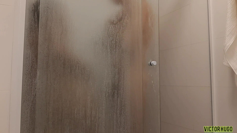 VictorHugo: taking a shower after cum on my dick