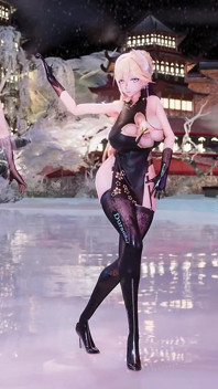 [mmd] Yolandel & Rita çikolata kremi çift striptiz siyah ipek külotlu çoraplar Büyük meme ucu süt zinciri kırmızı tabanlı yüksek topuklu topuklar