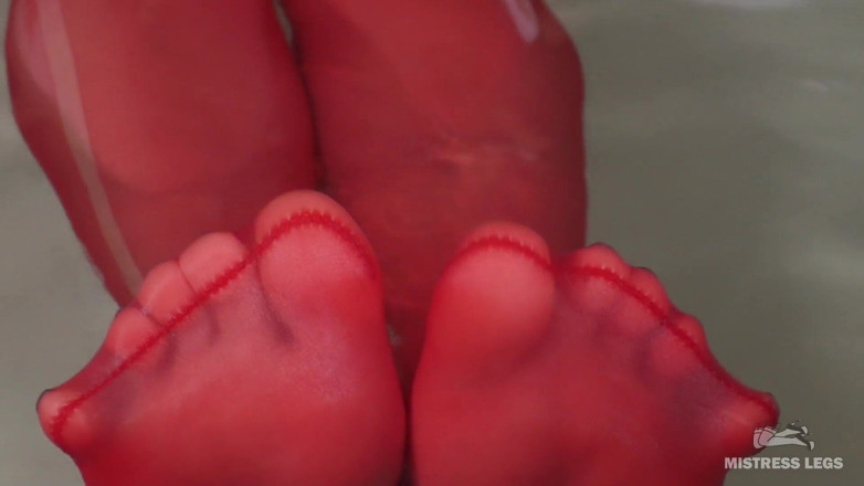 Mistress Legs: Relax and watch my red nylon toes wiggling