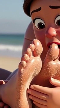 Fat Woman Licking Sandy Feet of Skinny Girl - Beach Humiliation