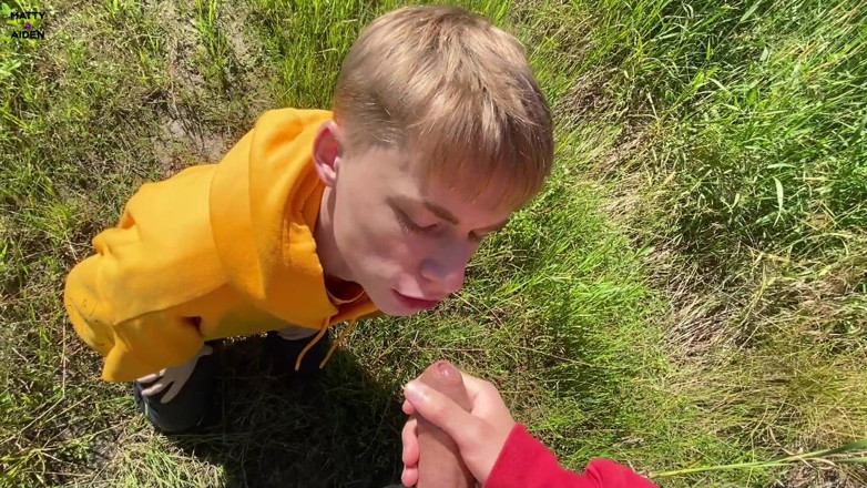 Matty And Aiden: Twink Aiden sucks his friend Matty outdoor
