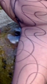 Wet play in pantyhose outside