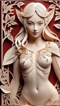 Lustrender Papercraft Nud Girl Prezentare - Sexy Kirigami Elf pizdă și țâțe