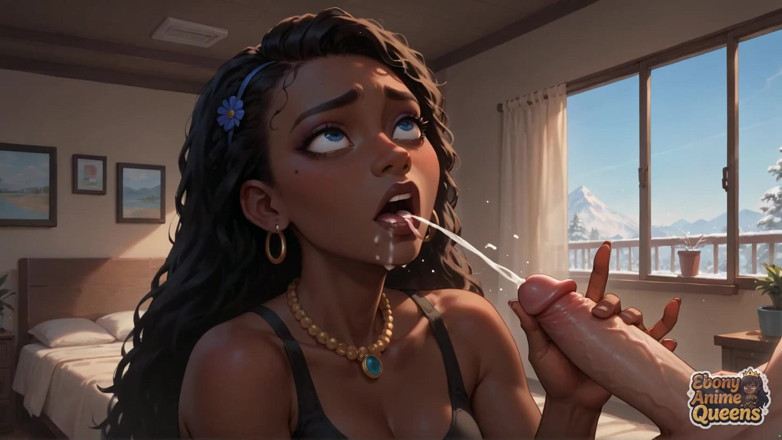 Ebony Anime Queens: 흑누나 시오후키 여왕의 침실 오르가즘: 김이 모락모락 나는 어두운 색 XXX 포르노!