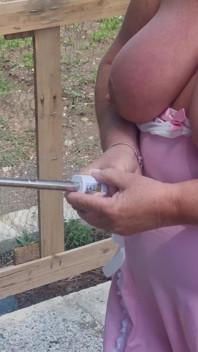 Me Walking Through the Olive Groves in Spain. I Pull My Tits Completely Out of the Sheer Pink Babydoll