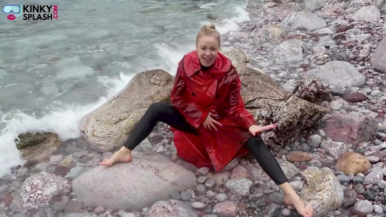 UKCuteGirl Lucy Lauren: Shiny Pvc Over Neoprene Wet Beach JOI &amp; Play