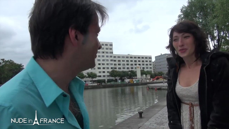 Nude in France: Casting in the street of a pretty brunette getting hard...