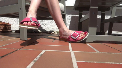 Lady Victoria Valente: Shoe play, toe wiggling, wrinkled soles on the garden terrace