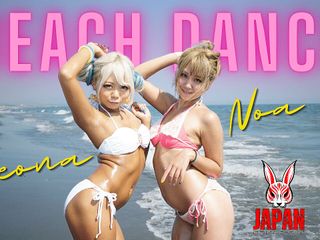 Japan Fetish Fusion: Tarian w-dance erotis cewek cantik di pantai: noa &amp; reona maruyama