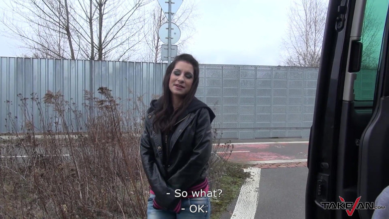 Take Van: Peeing girl on the street grabed to have a cockride