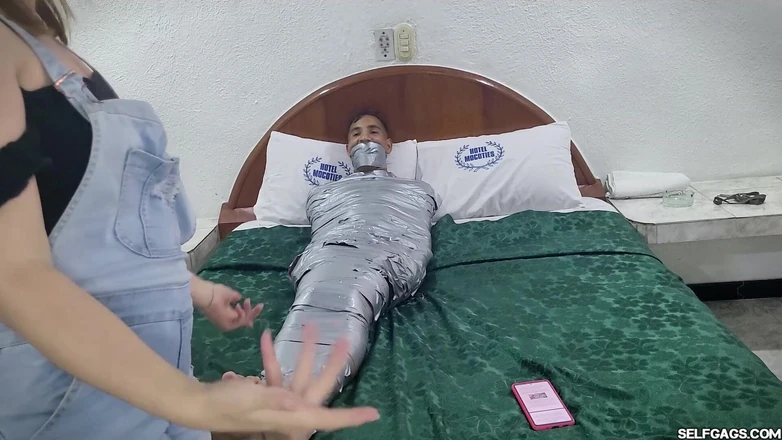 Selfgags femdom bondage: Femdom Revenge: Cheating Boyfriend Mummified, Girlfriend Hogtied