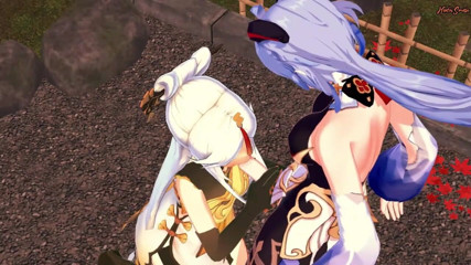 Hentai Smash: Futa Ganyu fode Ningguang de quatro e goza na buceta...