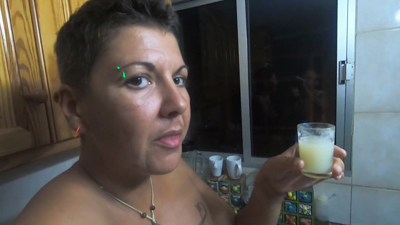 bekycarril: Girlfriend drinks a lots of saved cum from a shotglass