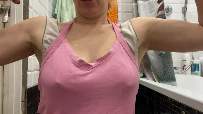 Hairy couple: Strong Woman Shows Her Muscles and Armpits