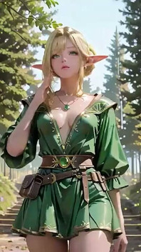 Forest Elf Queen! Kneeling in the Dappled Sunlight, Her Fingertips Tracing the Staff as She Gets Wet.