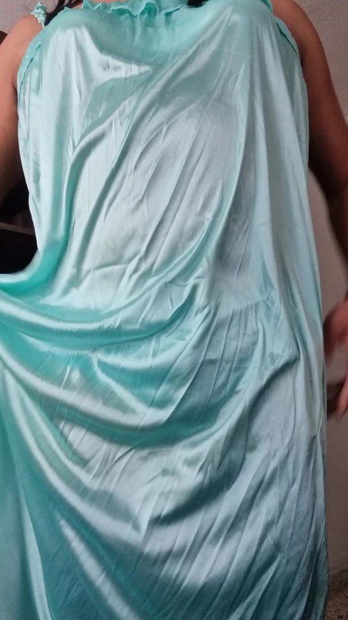 Sexy shinny clothes: Blue Satin Nightgown, Hands-free Masturbation, Excited with Soft and Delicate...