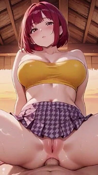 Je raadt nooit hoe diep deze roodharige Hentai-babe het neemt bij zonsondergang